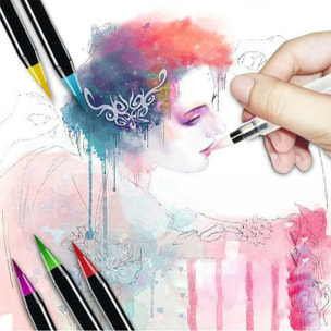 Set de  72+1  Rotuladores con punta de pincel acuarelables con pincel mezclador de agua. Pinceles premium  de nylon flexible para Manga, dibujos y caligrafía.