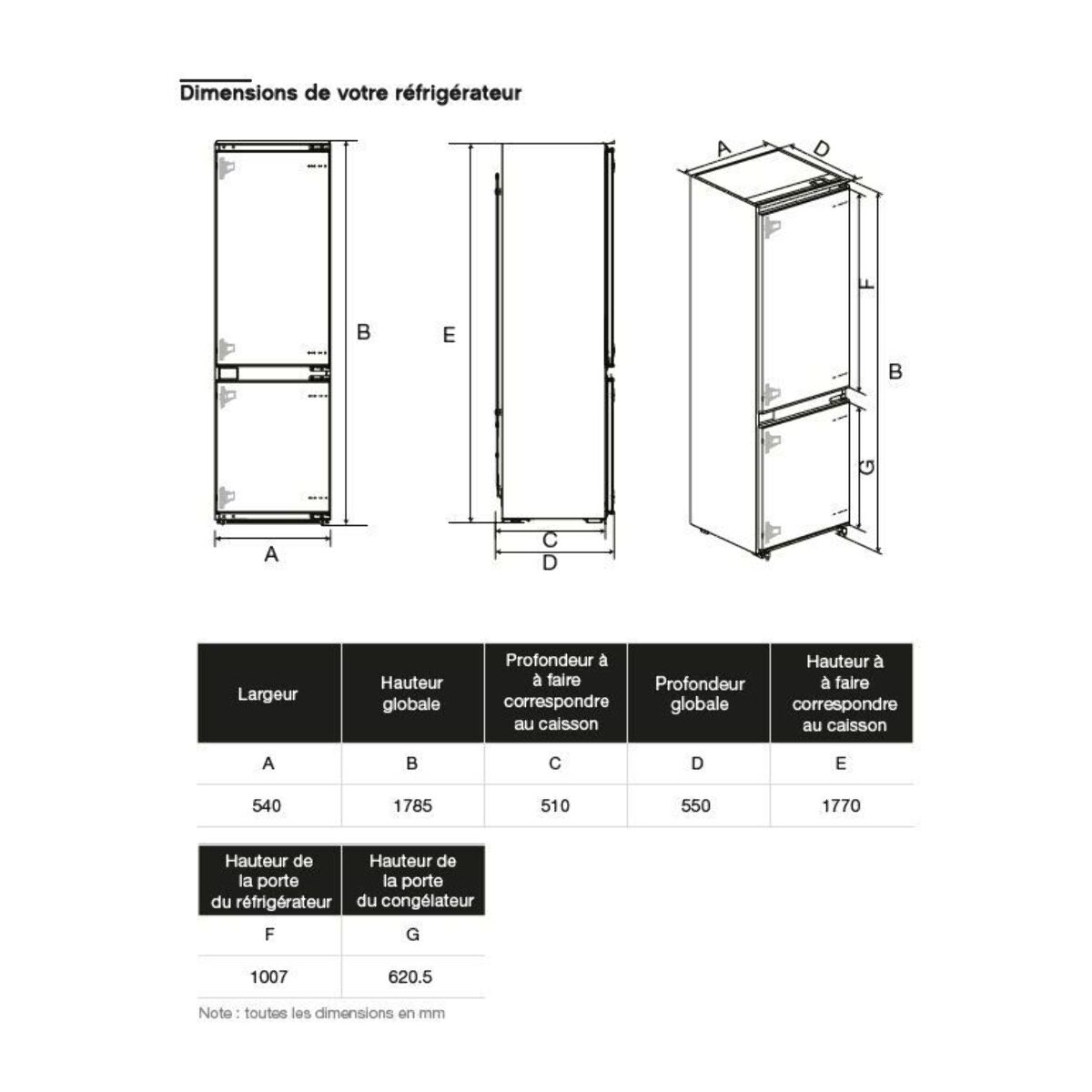 Réfrigérateur combiné encastrable ESSENTIELB ERCVI180-55mi