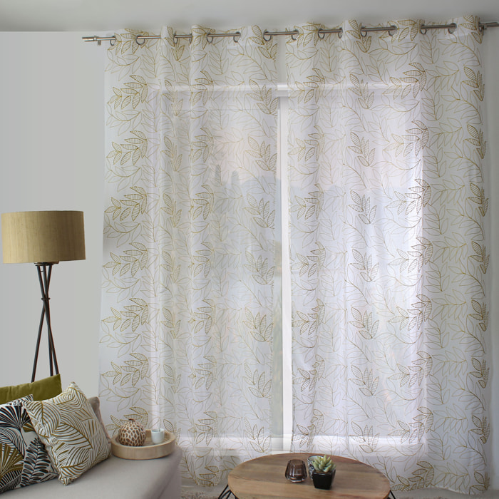 Voilage brodé motif feuillage - Bronze