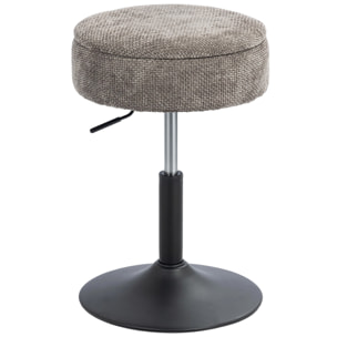 Taburete de Bar con Almacenaje, Altura Ajustable, Taburete de Cocina Redondo, Giratorio, Tapizado en Chenilla, Base de Acero, Diseño Botones, Acolchado, para Salón, Comedor, Oficina, Gris