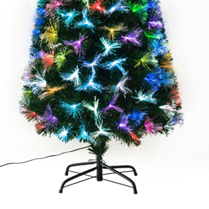 Sapin de Noël artificiel lumineux fibre optique LED multicolore + support pied Ø 74 x 150H cm 180 branches étoile sommet brillante vert