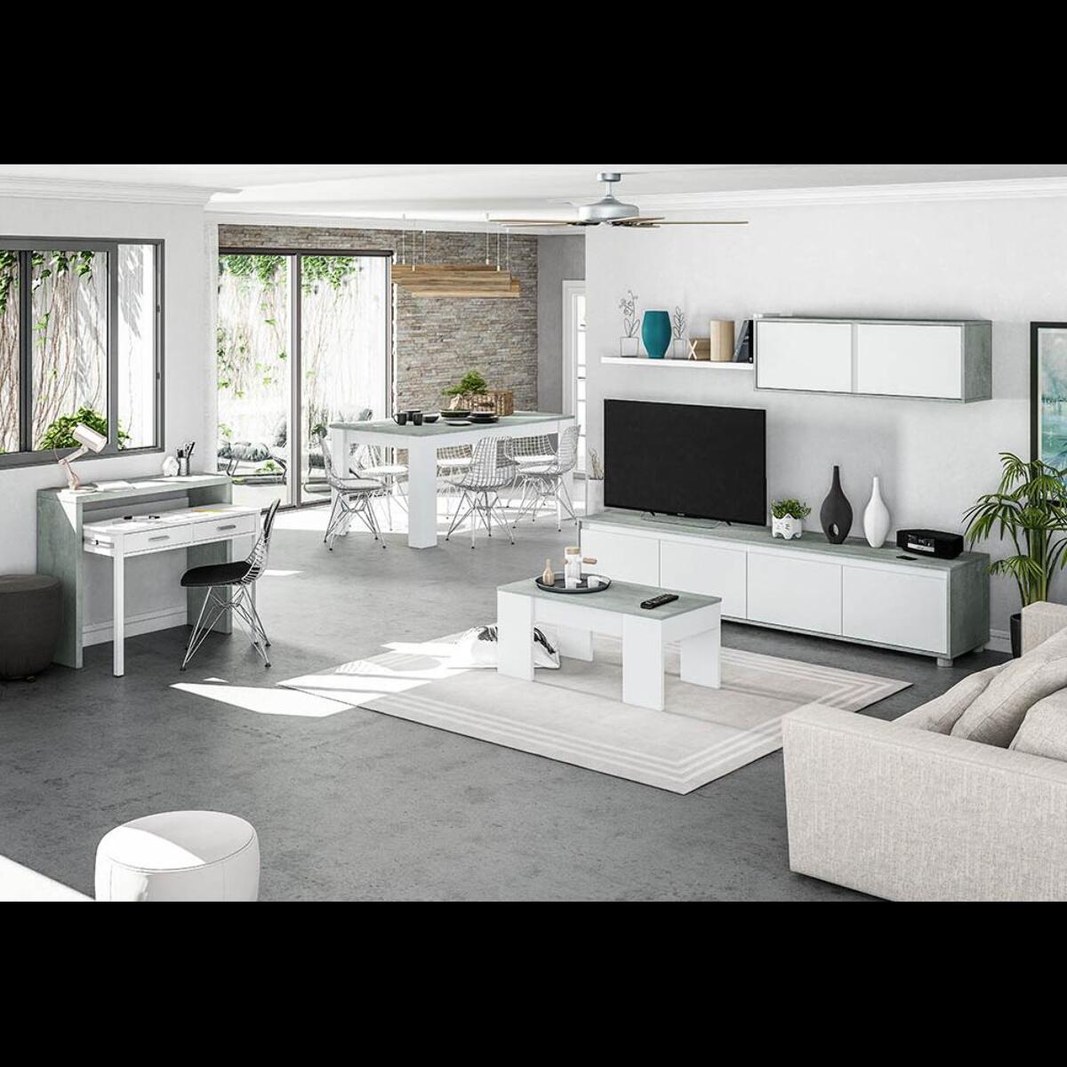 Parete Attrezzata Ginevra Mobile Soggiorno TV con Mensole Salotto Legno Base Televisione Sala da Pranzo Design Moderno 200x41x43 cm Bianco e Cemento