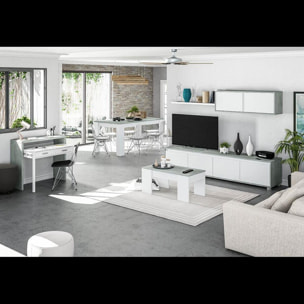 Parete Attrezzata Ginevra Mobile Soggiorno TV con Mensole Salotto Legno Base Televisione Sala da Pranzo Design Moderno 200x41x43 cm Bianco e Cemento