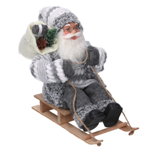 Babbo natale in tessuto grigio su slitta cmh30