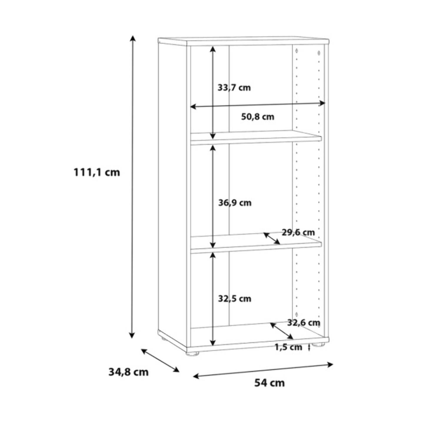 Étagère H. 111 x L. 54 cm décor chêne artisan avec 2 étagères - MIA