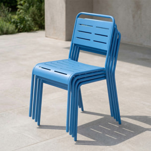 Ensemble de 4 chaises de jardin empilables bleues EVORA