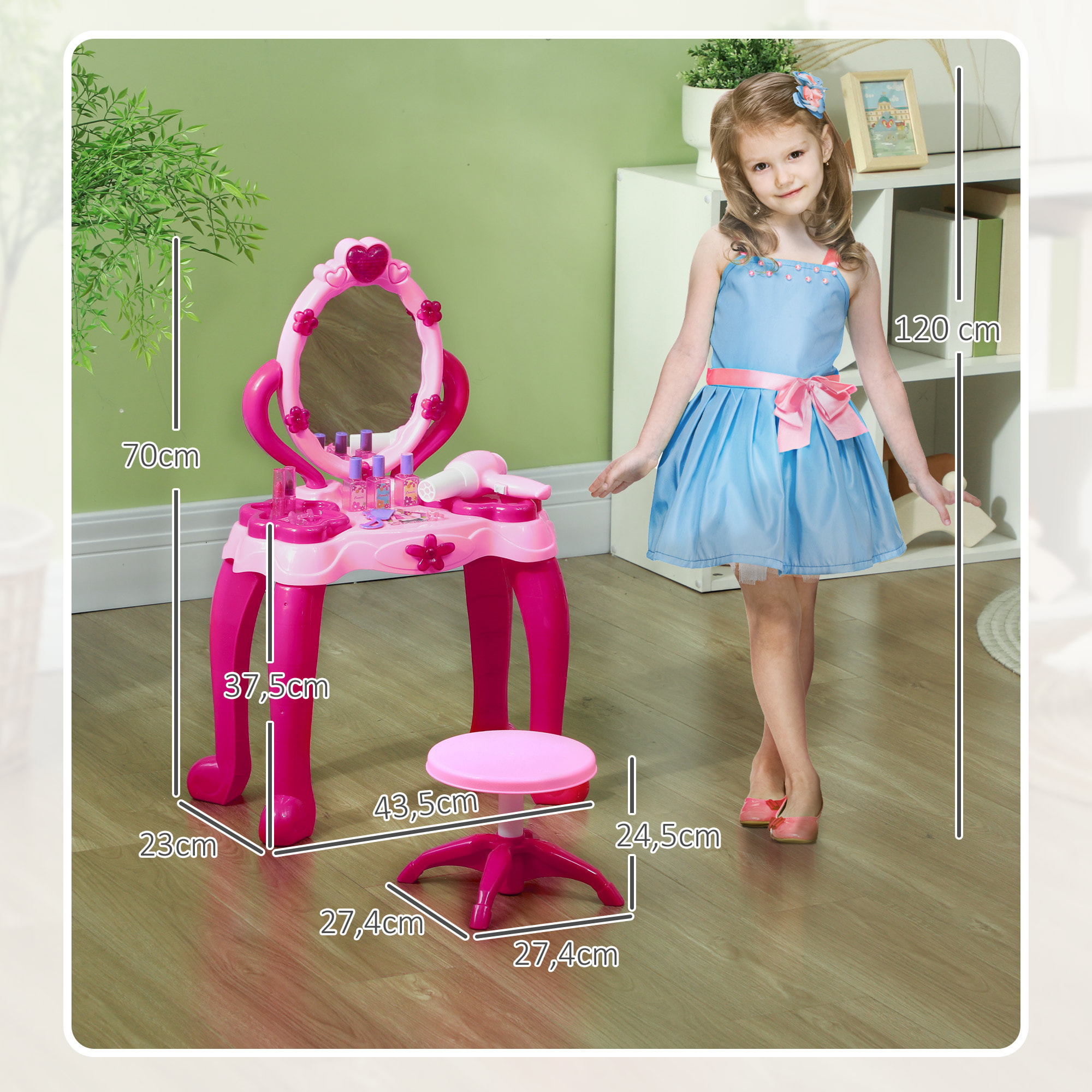 Ensemble coiffeuse tabouret enfant design - nombreux accessoires - effets lumineux sonores - rose