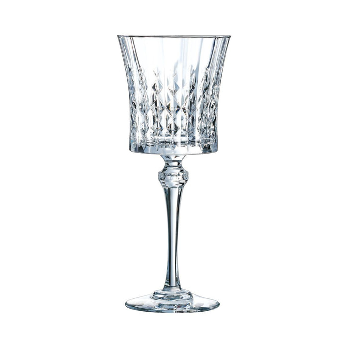 6 verres à vin rouge et blanc 27cl Lady Diamond - Cristal d'Arques - Verre ultra transparent au design vintage