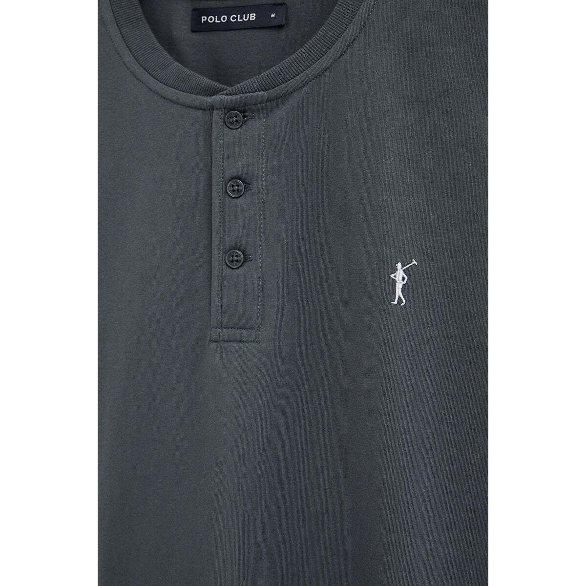 Maglietta grigio pietra con colletto alto e ricamo Rigby Go