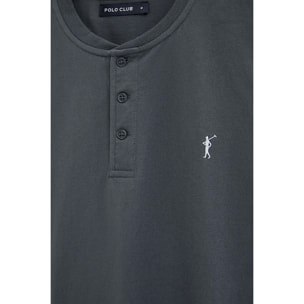 Maglietta grigio pietra con colletto alto e ricamo Rigby Go