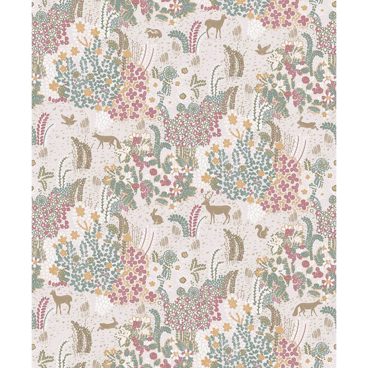 Papier peint prairie florale animaux champêtres