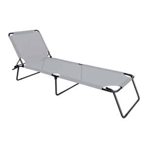 Lettino Pieghevole Prendisole Senza Tettuccio Parasole Reclinabile Regolabile Metallo Nero Sdraio Spiaggia Mare Giardino Piscina 187x53x24 Cm Grigio