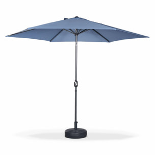 Parasol droit rond Ø300cm - Touquet Bleu grisé - mât central en aluminium orientable et manivelle d'ouverture