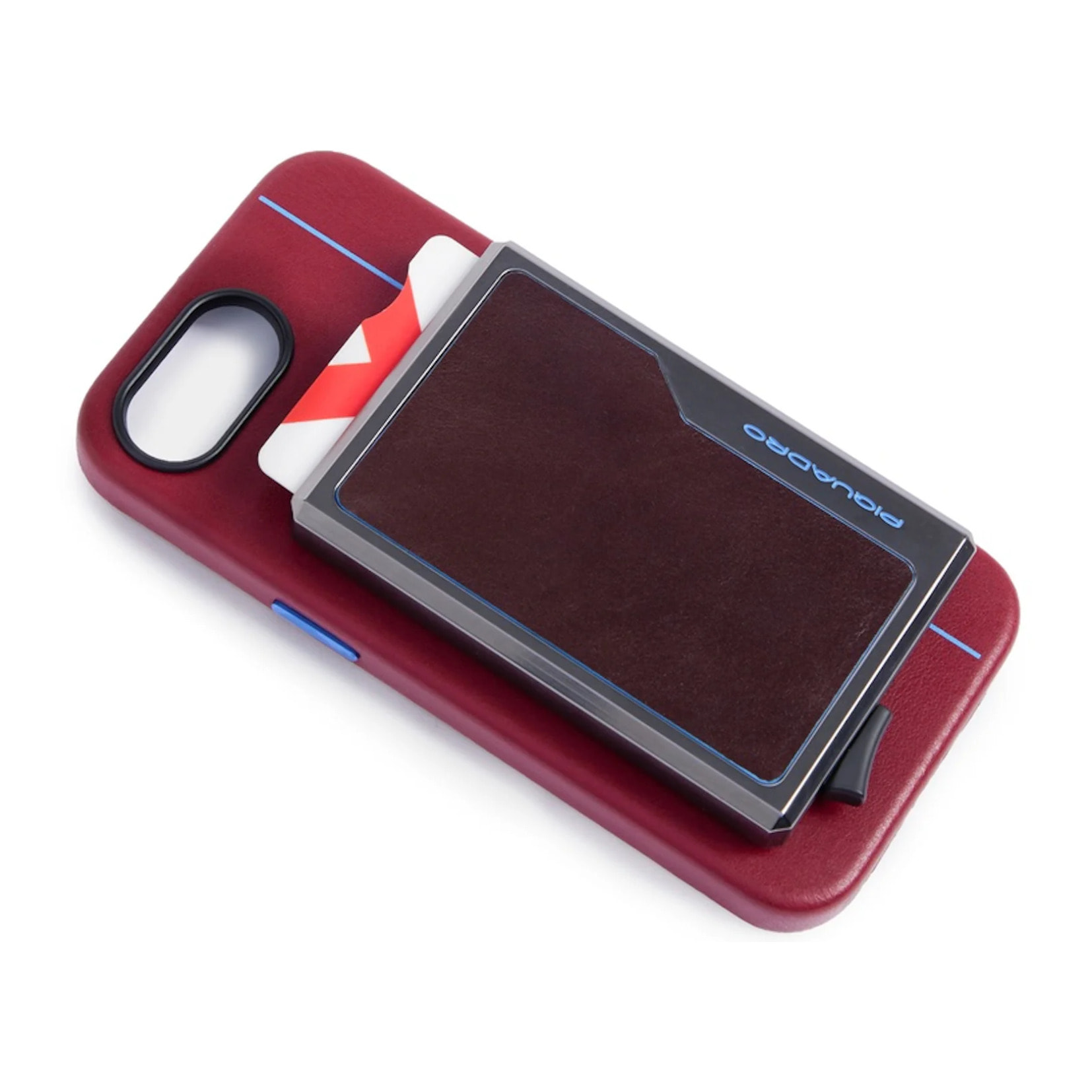 Piquadro Portacarte automatico MagSafe in alluminio e pelle con protezione RFID