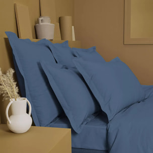 Drap housse b35 percale de coton uni bleu Giulia denim