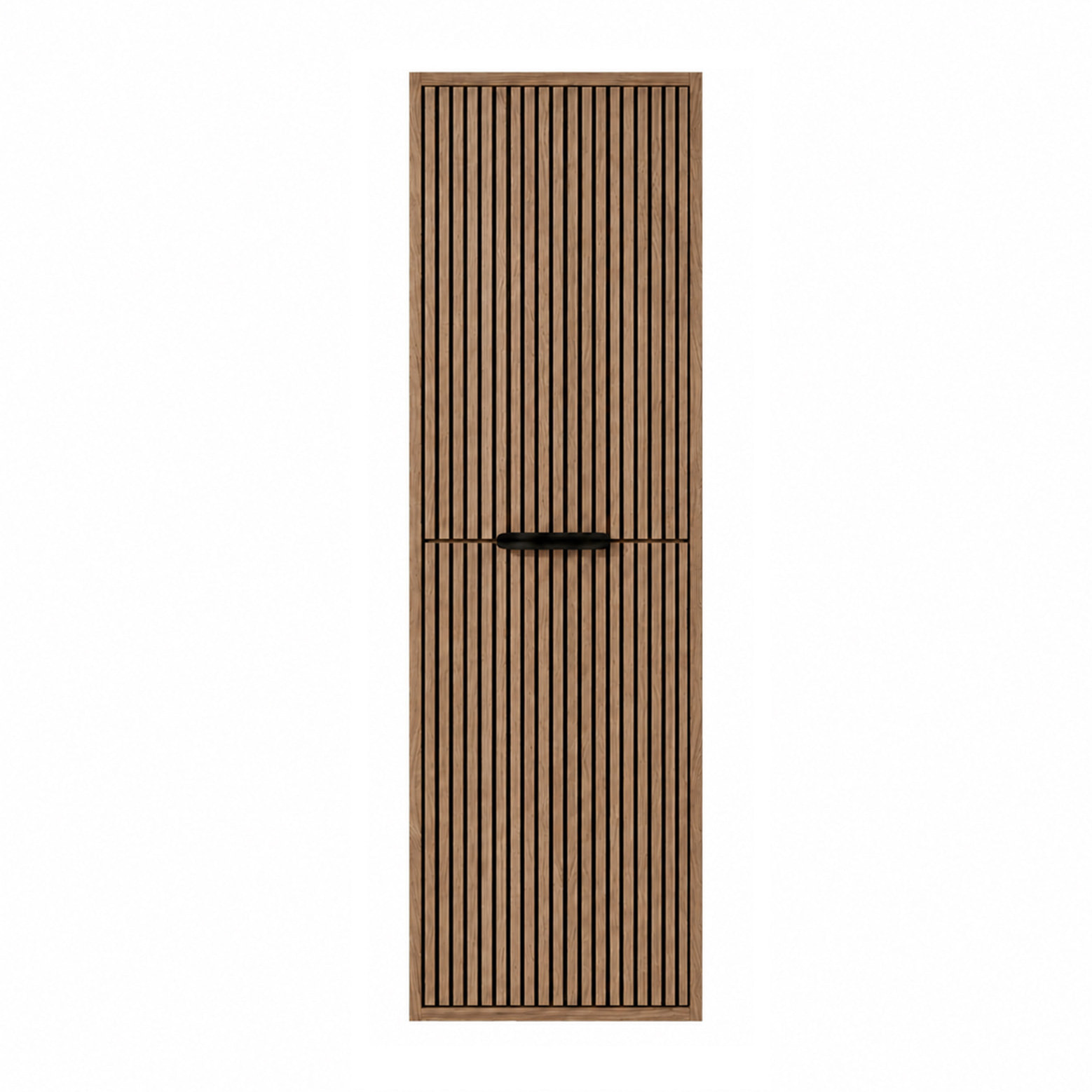 Meuble Colonne 2 Portes avec Façades Crantées Décor Chêne et Noir - 35x30x120cm - YUKI