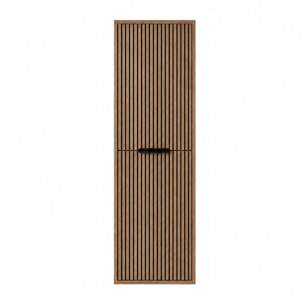 Meuble Colonne 2 Portes avec Façades Crantées Décor Chêne et Noir - 35x30x120cm - YUKI