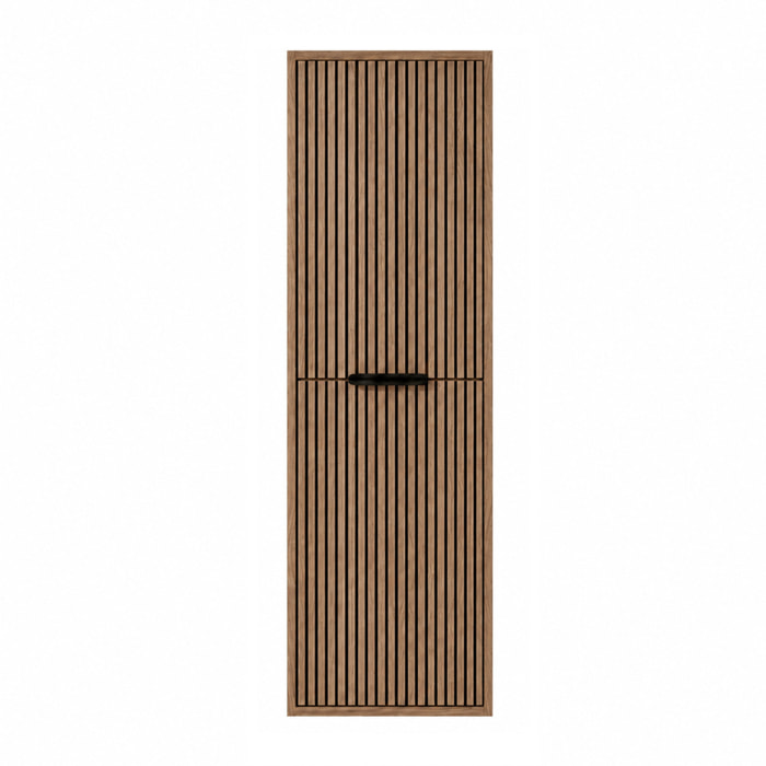 Meuble Colonne 2 Portes avec Façades Crantées Décor Chêne et Noir - 35x30x120cm - YUKI
