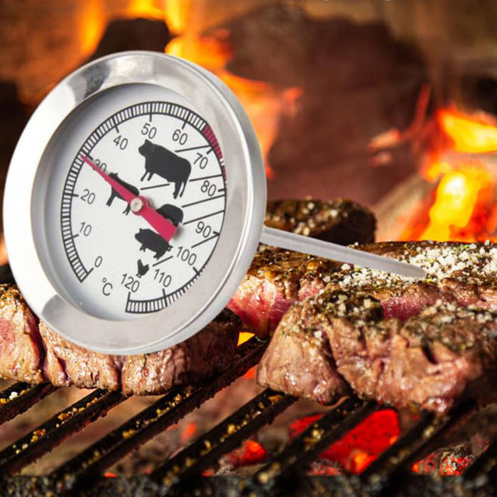 Well home termómetro de carne para barbacoa en acero inoxidable ø5,4x12cm