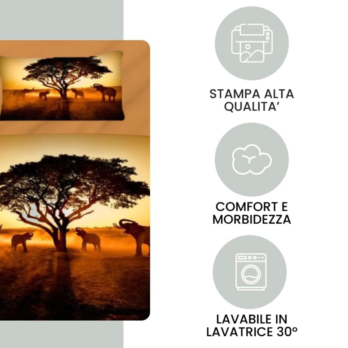 Completo lenzuola una piazza e mezza in cotone con stampa alta qualità, set letto con lenzuolo sopra, sotto con angoli e federa, morbido e traspirante per pelli sensibili, colori brillanti e durevoli, certificato OEKO-TEX, comfort quotidiano