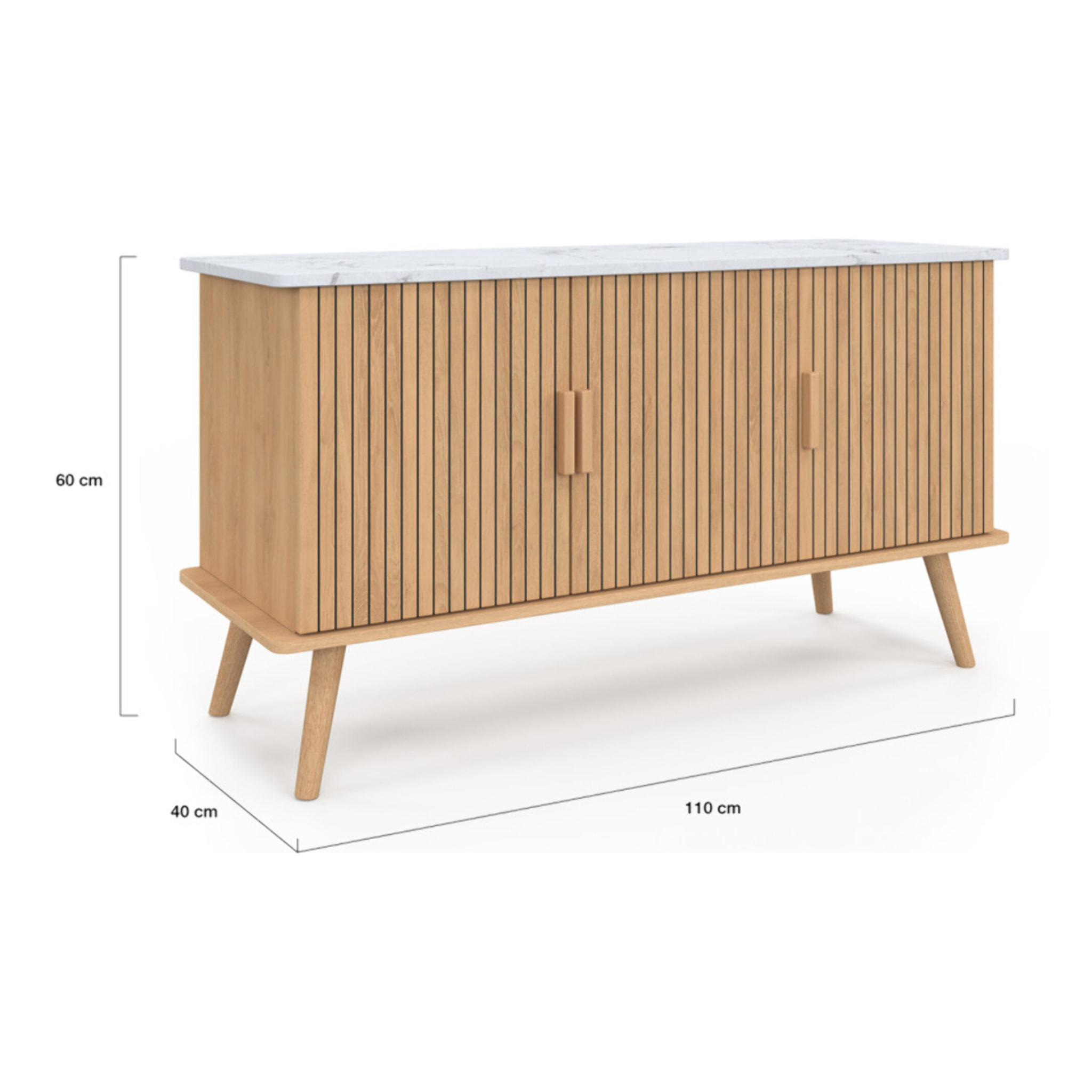 Buffet Marceau 3 portes effet lattes et dessus marbre L110cm