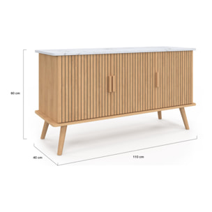 Buffet Marceau 3 portes effet lattes et dessus marbre L110cm