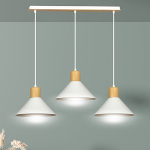 Lampada a sospensione ROWEN con inserti in legno e finitura bianca opaca