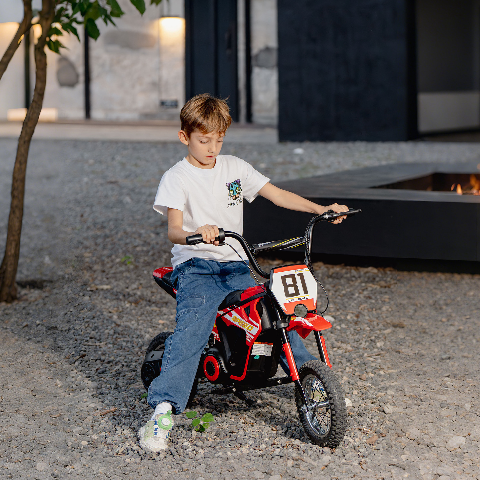 Moto Eléctrica para Niños 24V, Moto Eléctrica Infantil con Motor 250W, Velocidad de 6-16km/h, Ruedas de 12'' y Suspensión Trasera, para Niños de 8-12 Años, Rojo
