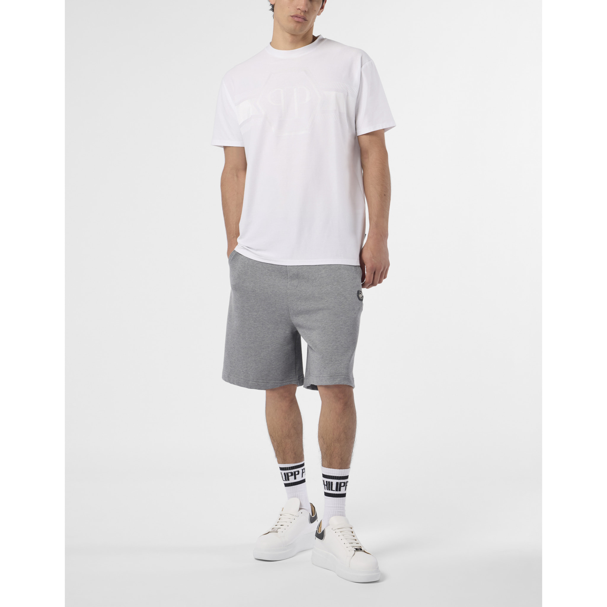 PHILIPP PLEIN Round Neck T-Shirt Jacquard Hexagon Line