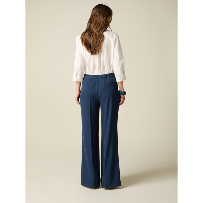 Oltre - Pantaloni palazzo in tessuto fluido - Blu