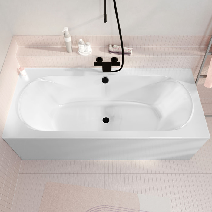 Baignoire rectangulaire duo 170x75x54cm avec dossiers intégrés - Acrylique et ABS blanc brillant