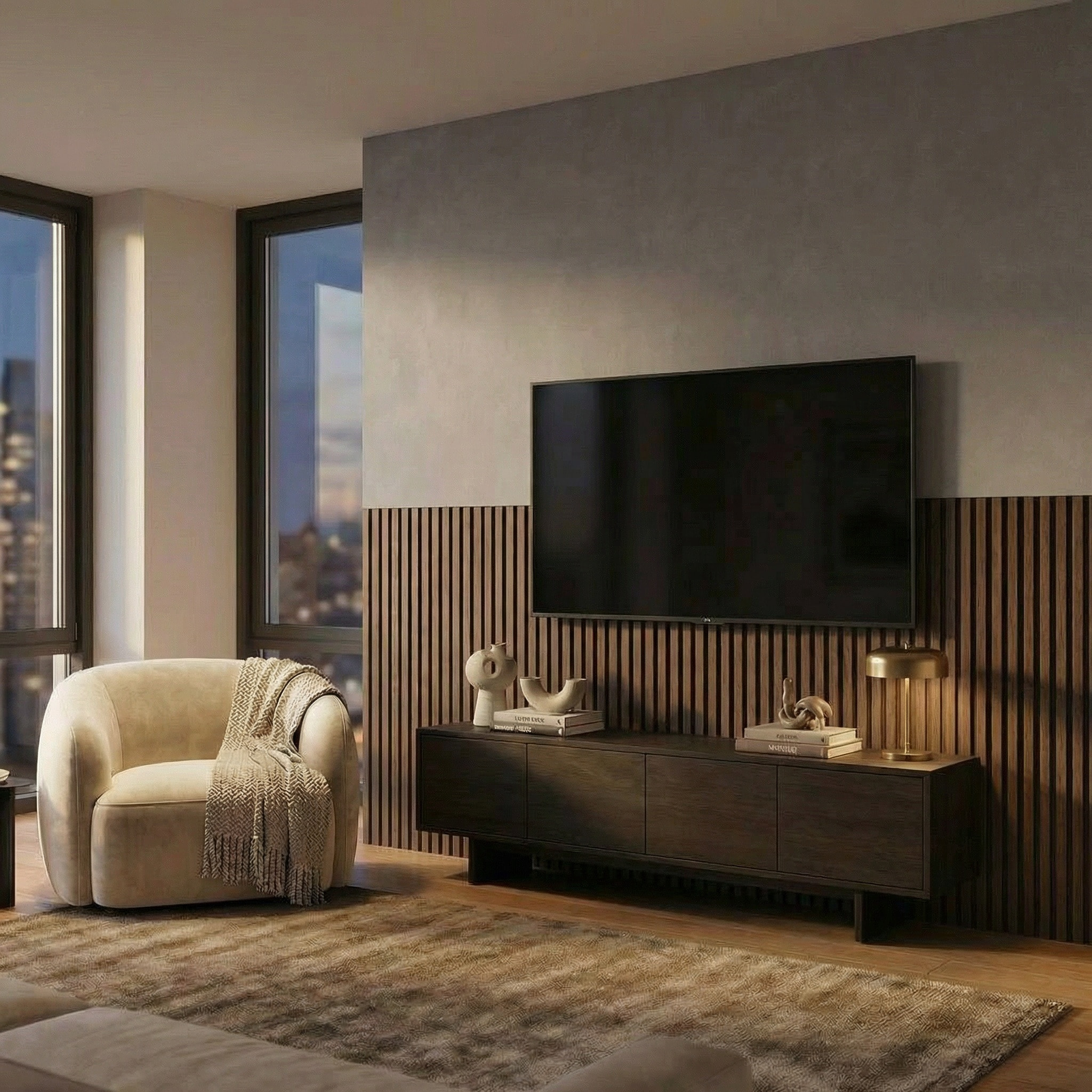 Panneau acoustique mural d'intérieur 60x120 cm en MDF sur feutre polyester, décor chêne noir, 0,72 m2 (SATAKUPANBOT612)