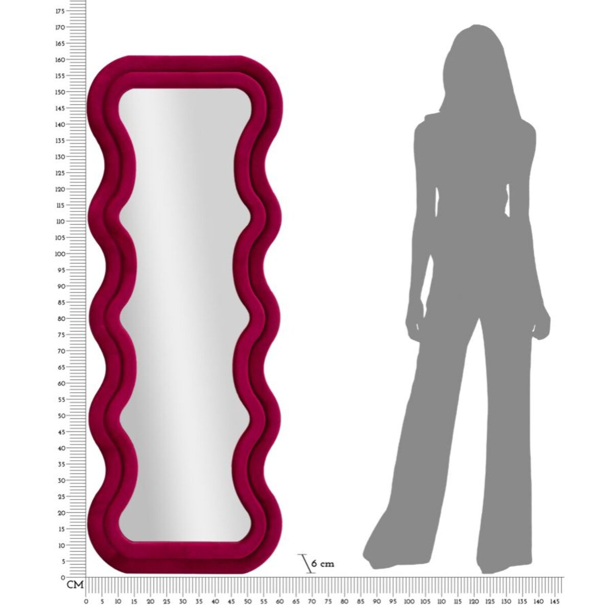 SPECCHIO DA MURO EMILY VELLUTO FUXIA CM 60X6X160 (MISURA SPECCHIO CM 42X144)