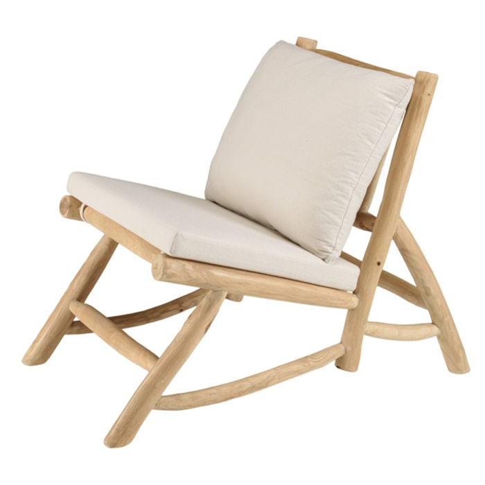 WILL - Fauteuil lounge en branches de teck naturel coussin blanc WILL