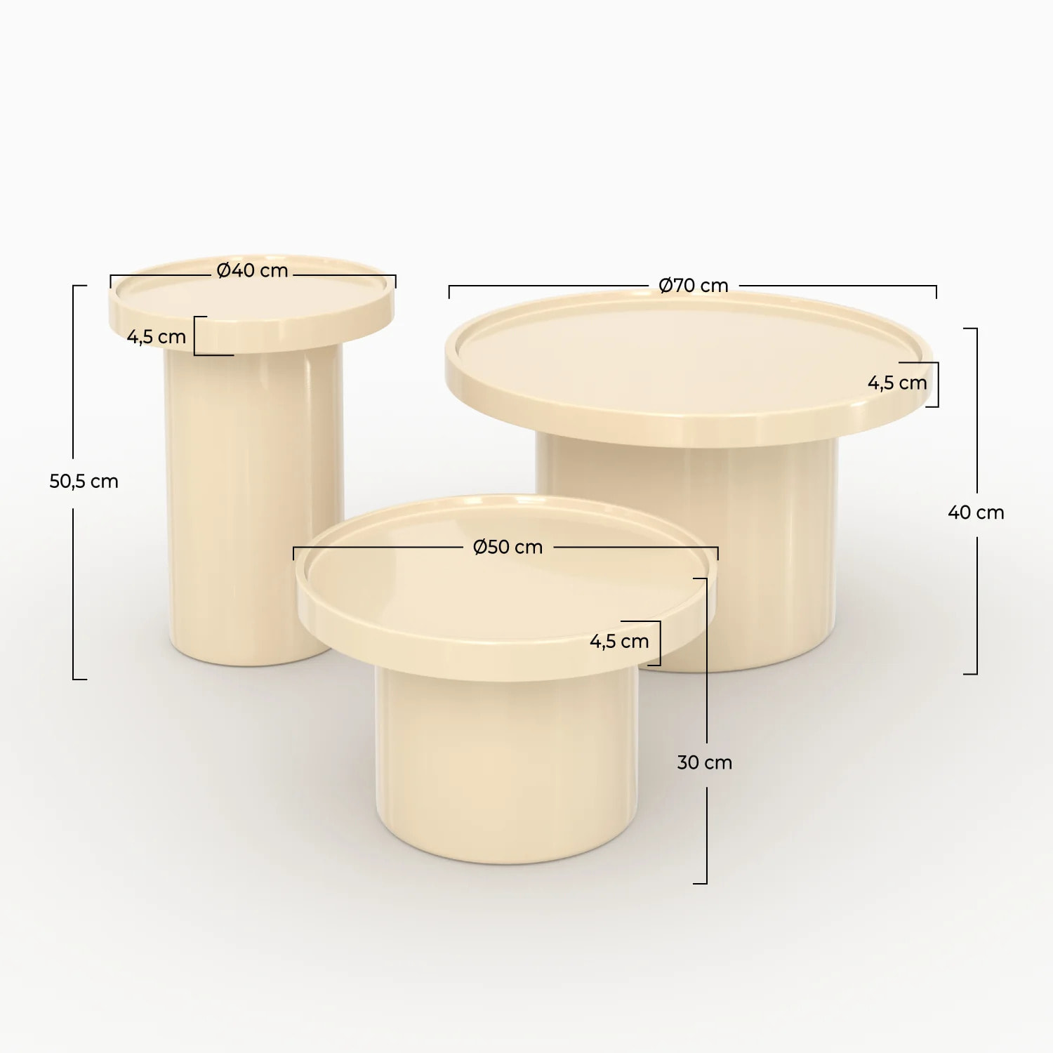 Lot de 3 tables basses laquées blanches en MDF  - Nora