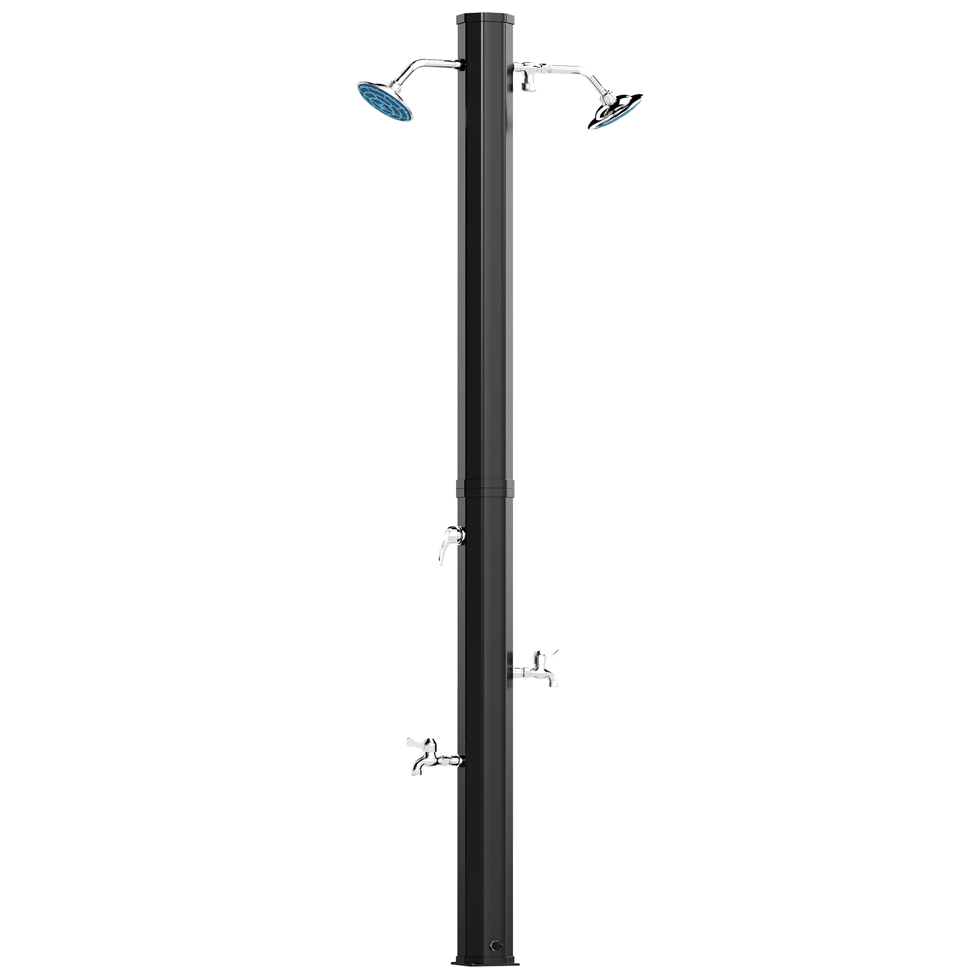 Ducha de Jardín Solar 35 L Ducha Solar Exterior con 2 Cabezales Giratorios Grifos de Pies y Agua Caliente Máximo 55 °C para Piscina Camping Patio 73x18x217 cm Negro