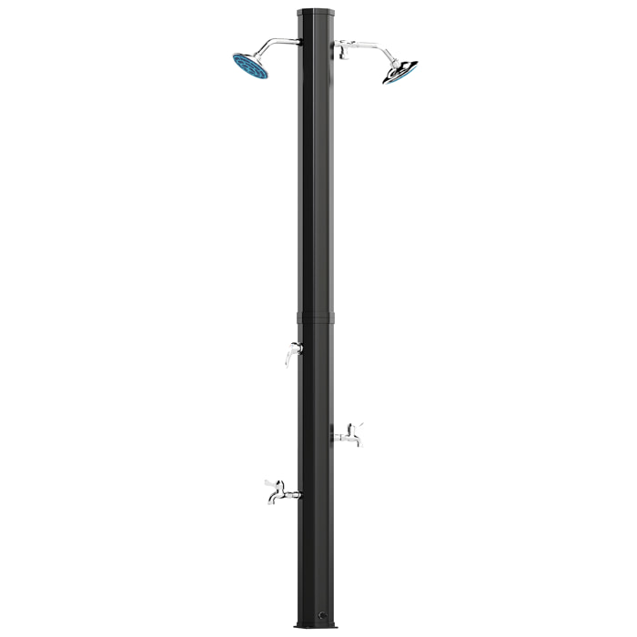 Ducha de Jardín Solar 35 L Ducha Solar Exterior con 2 Cabezales Giratorios Grifos de Pies y Agua Caliente Máximo 55 °C para Piscina Camping Patio 73x18x217 cm Negro