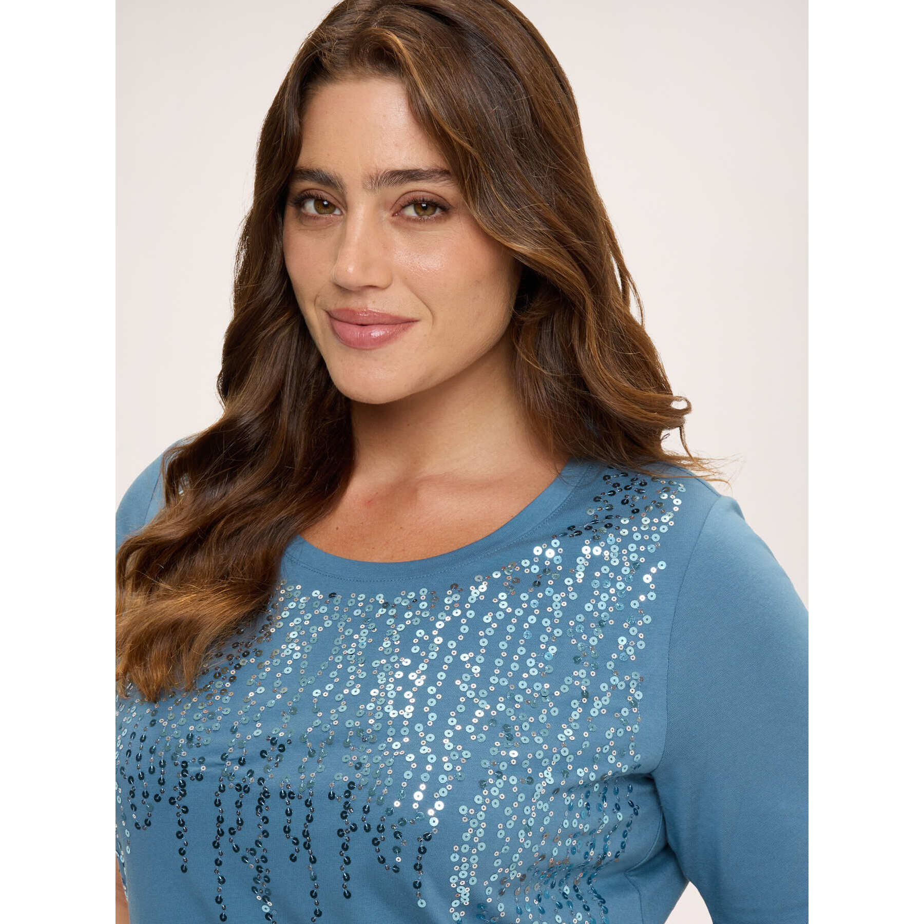Fiorella Rubino - T-shirt in cotone con paillettes a cascata - Azzurro