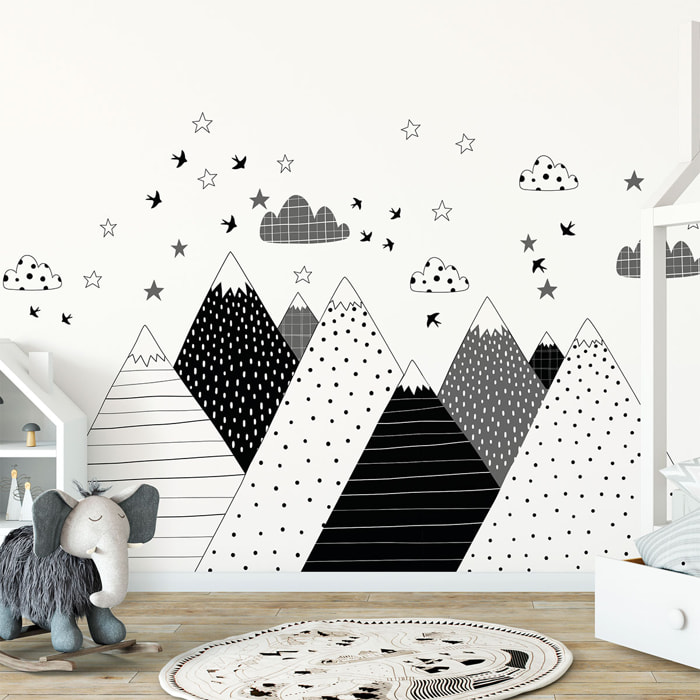 Stickers muraux enfants - Décoration chambre bébé - Autocollant Sticker mural géant enfant montagnes scandinaves SASKA