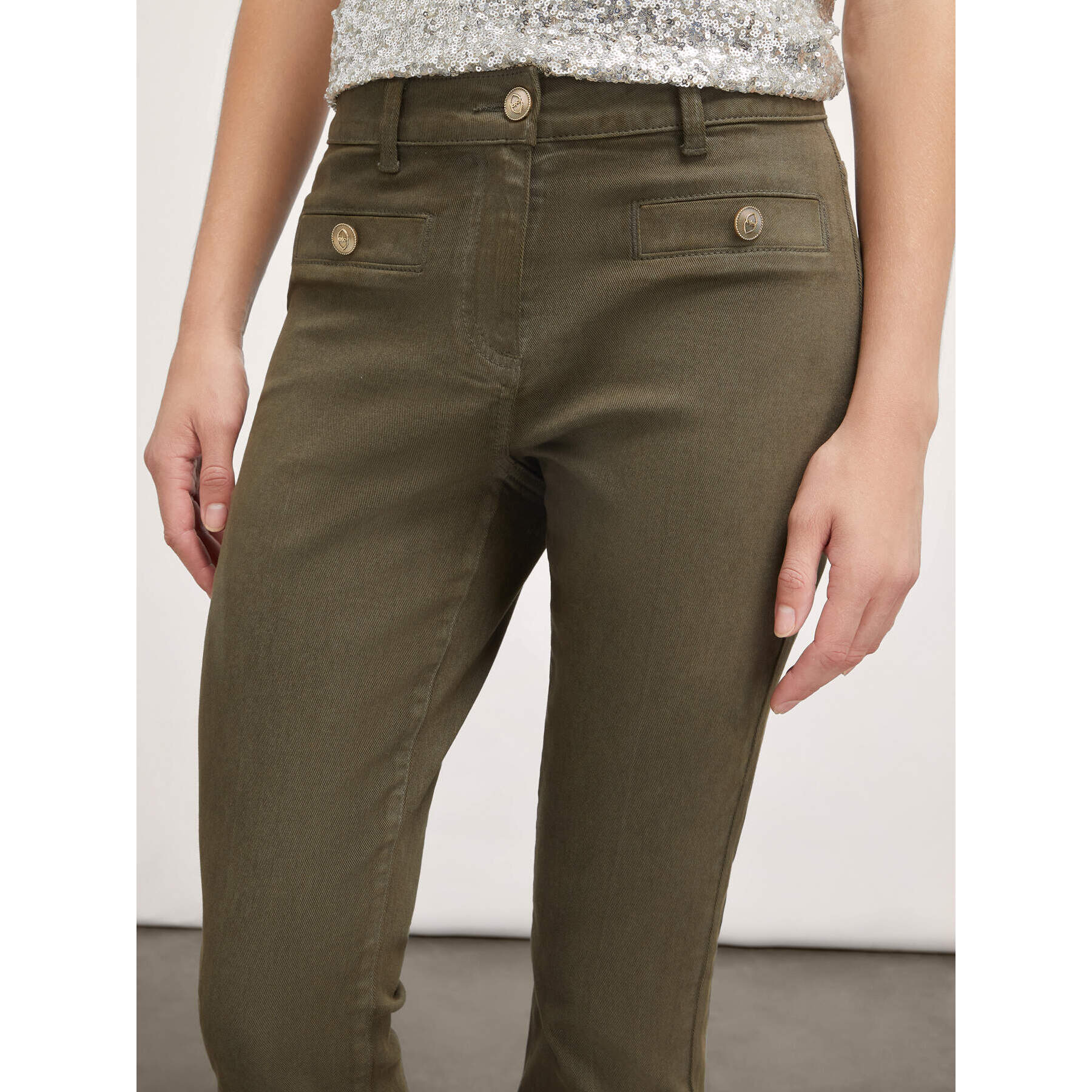 Motivi - Pantalones flare con bolsillos - Verde