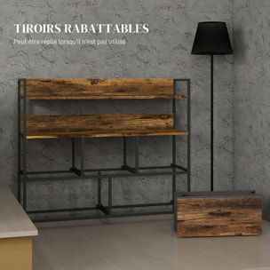 Commode 7 tiroirs non tissés pliables - structure acier noir - plateau MDF - aspect bois vieilli