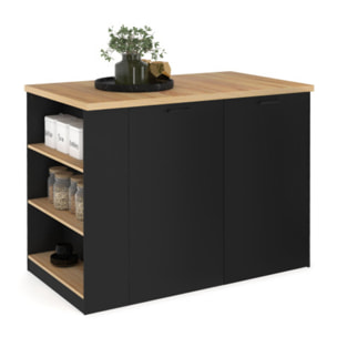 Ilot de cuisine Dario bois et noir avec rangements