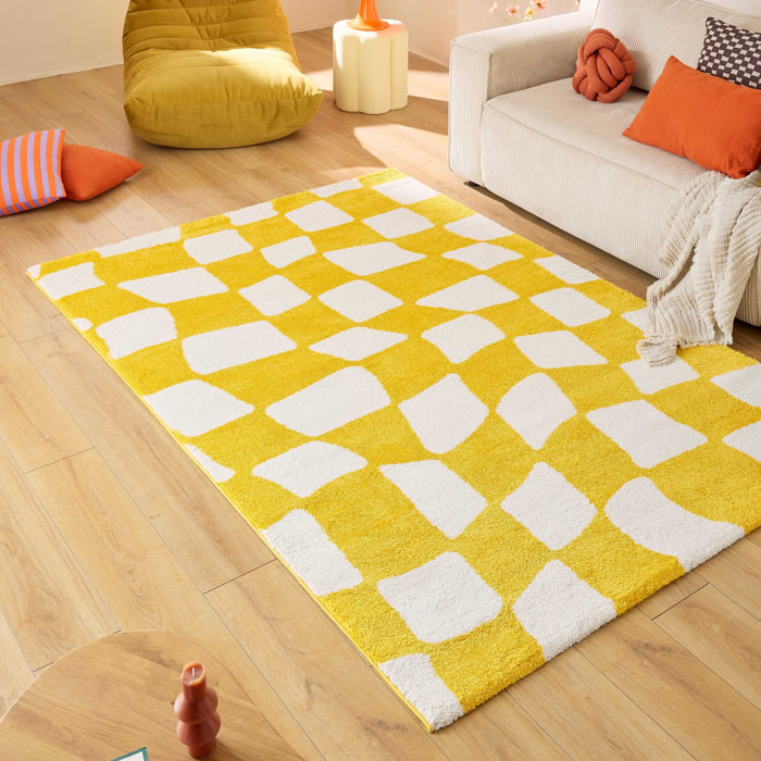 GROOVY - Tapis rétro coloré style seventies - Confortable et moelleux - Jaune