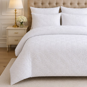 Parure housse de couette 100% microfibre jacquard effet éventails blanc - TILA