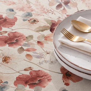 Nappe imprimée anti-taches COQUELICOT NATUREL