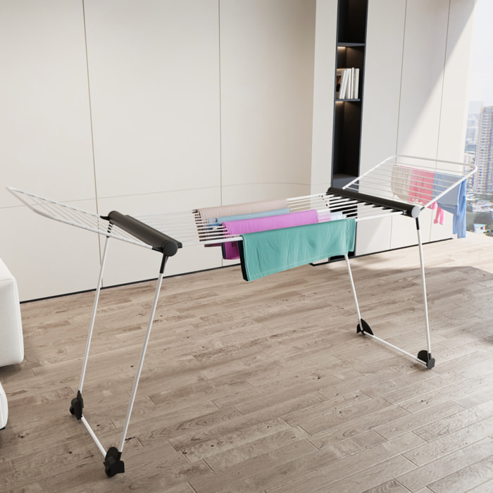 Stendibiancheria Estensibile Fino a 2 Metri Griglia Telescopica 30 M Stenditura Stendino Grande Con Ruote Richiudibile 218-300 x 55 x 126 cm Bianco