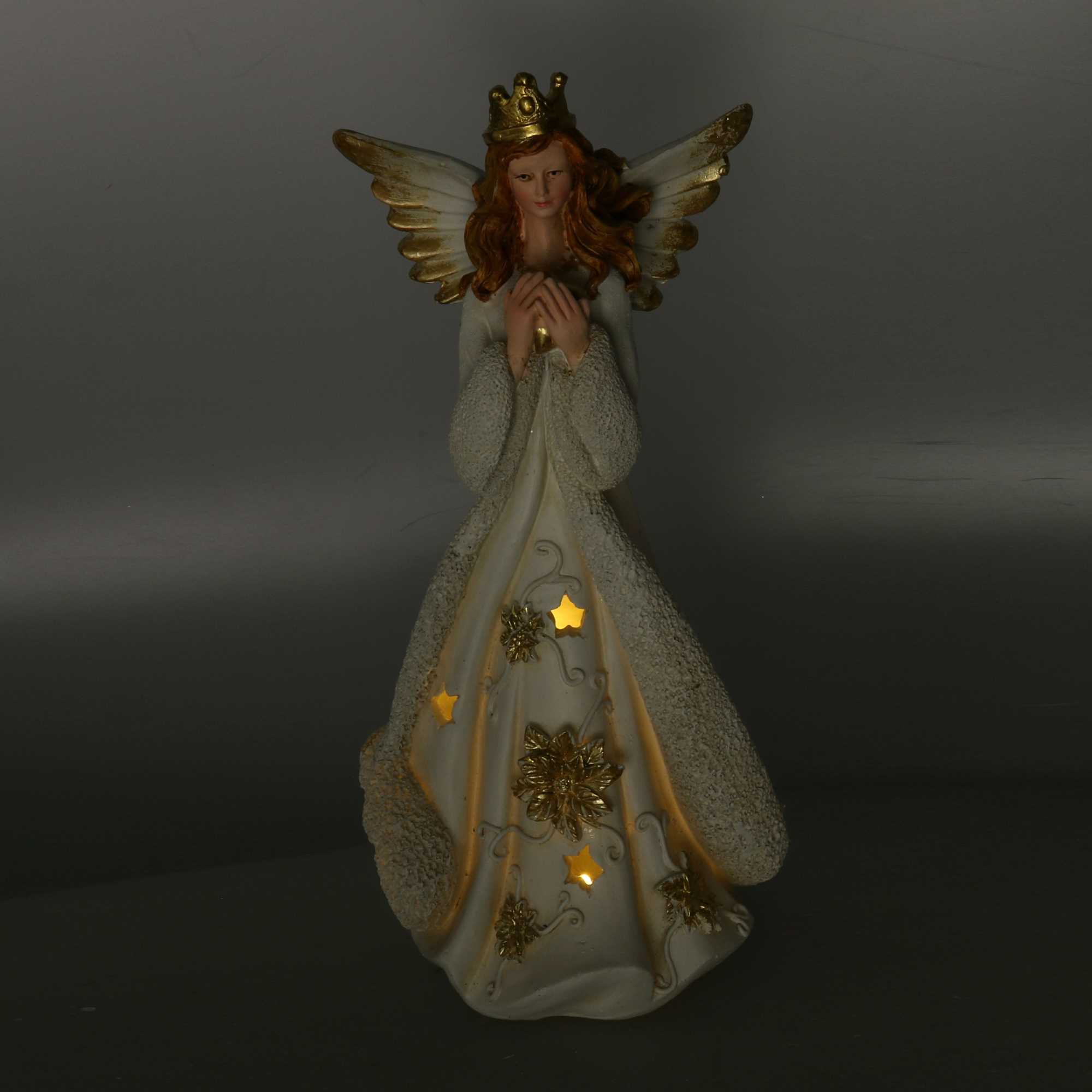 Angelo in resina oro con led cm14,5x14,5h31