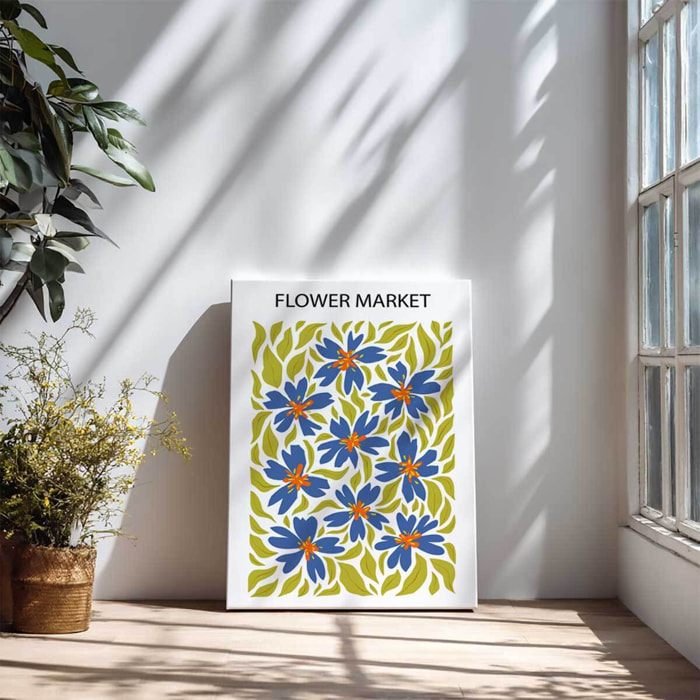 Tableau floral bleu et vert style moderne décoratif Toile imprimée
