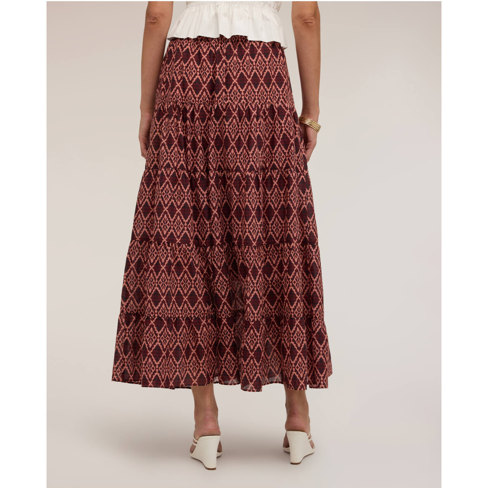 Motivi - Gonna svasata maxi in voile con stampa geometrica - Bordeaux