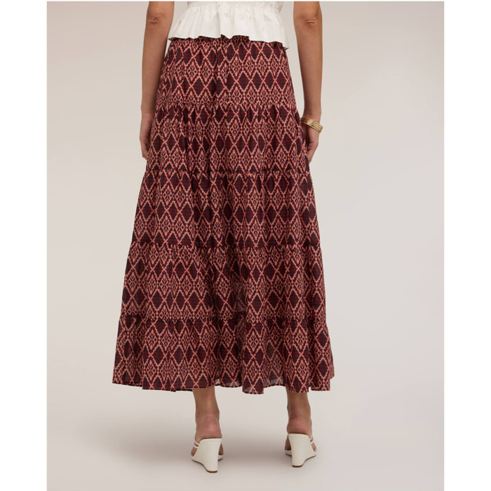 Motivi - Gonna svasata maxi in voile con stampa geometrica - Bordeaux